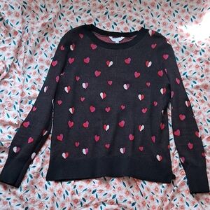 Time and Tru Heart Pattern Sweater - Black and Red
